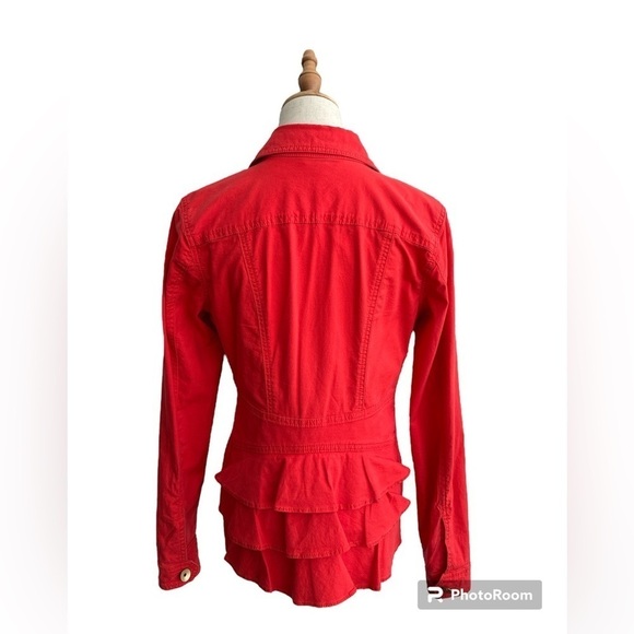 Cabi Taylor Button Down Ruffle Vintage Lobster Orange Red 727 Jacket Size Small - Picture 5 of 9